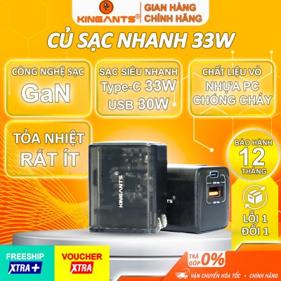 Củ Sạc Nhanh 33W Dành Cho Các Dòng SmartPhone / KB-02U+CT / 2 Cổng Ra Usb + Type C