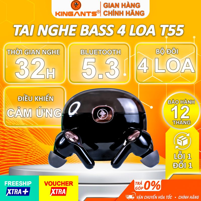 Tai nghe Bluetooth T55 4 loa Bluetooth 5.3 âm thanh vòm Hifi siêu trầm