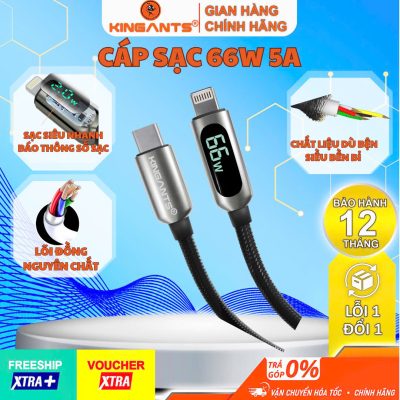Cáp Sạc Nhanh Công Suất Cao KA-01B PD Fast Charging  Cable 66W Màn Hình Hiển Thị Số W.