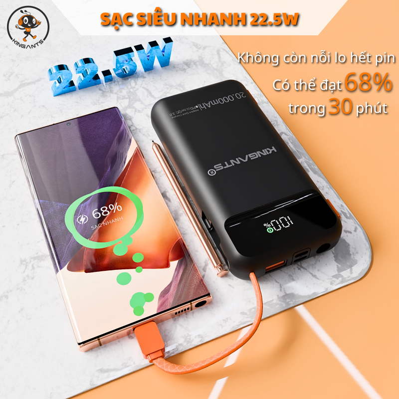 PIN DỰ PHÒNG 20.000mAh KA-04W/B20 CHÍNH HÃNG KINGANTS