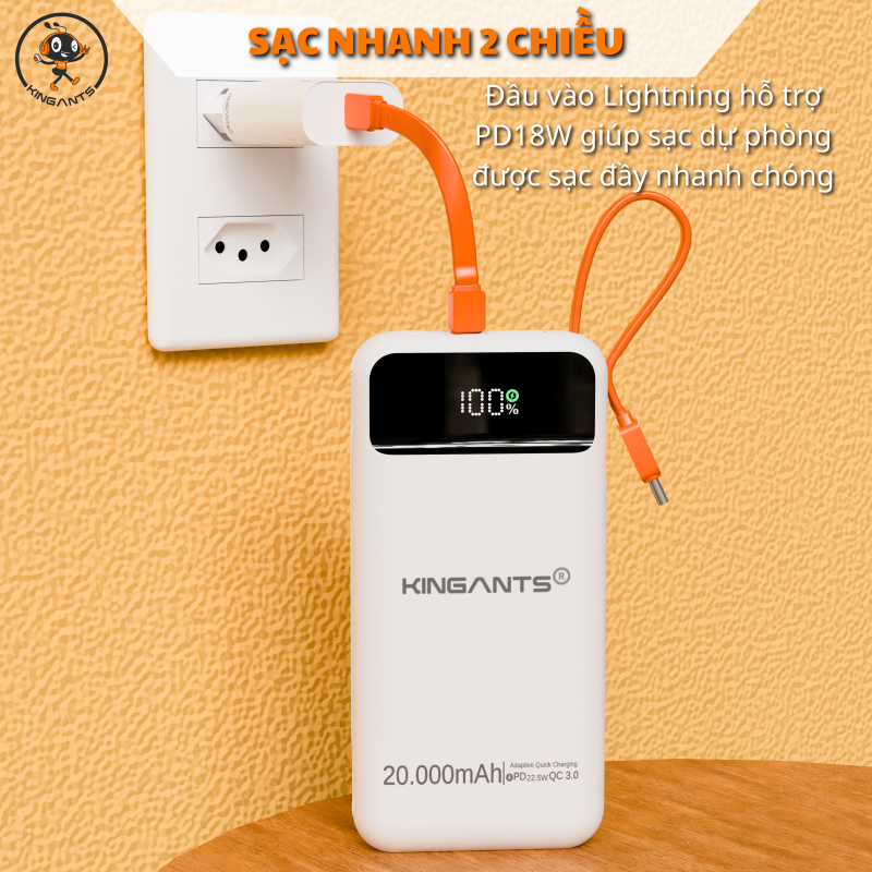 PIN DỰ PHÒNG 20.000mAh KA-04W/B20 CHÍNH HÃNG KINGANTS
