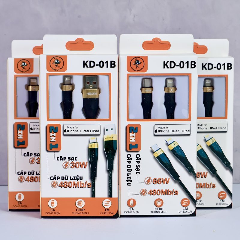 CÁP SẠC NHANH 3A Công Suất Cao KD-01B Dành Cho IP/IPad/IPod-Chính Hãng KINGANTS