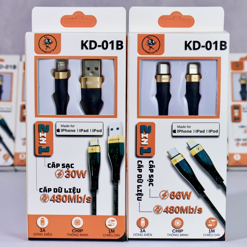 CÁP SẠC NHANH 3A Công Suất Cao KD-01B Dành Cho IP/IPad/IPod-Chính Hãng KINGANTS