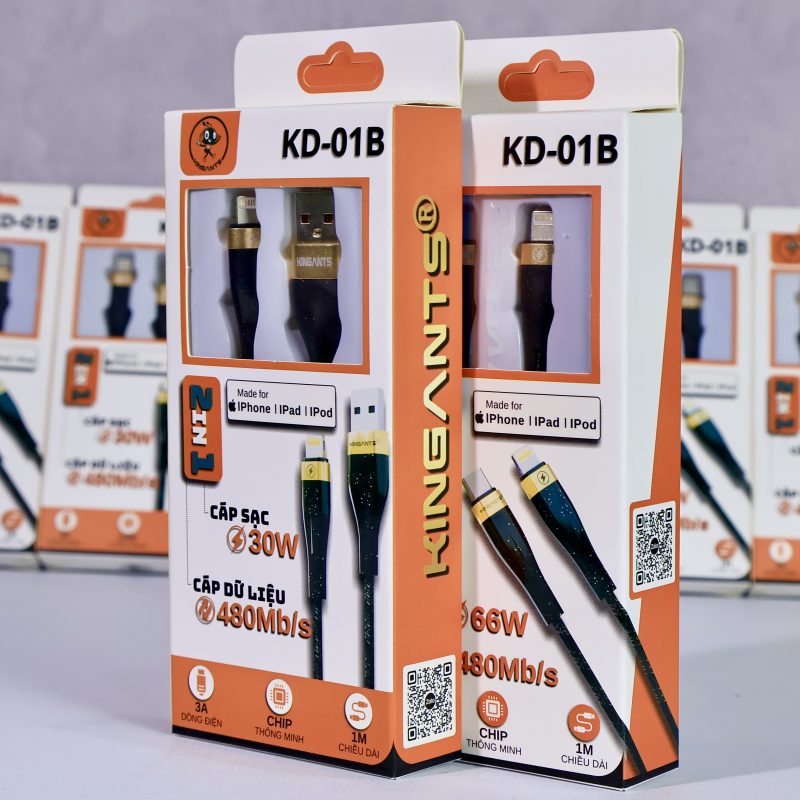 CÁP SẠC NHANH 3A Công Suất Cao KD-01B Dành Cho IP/IPad/IPod-Chính Hãng KINGANTS
