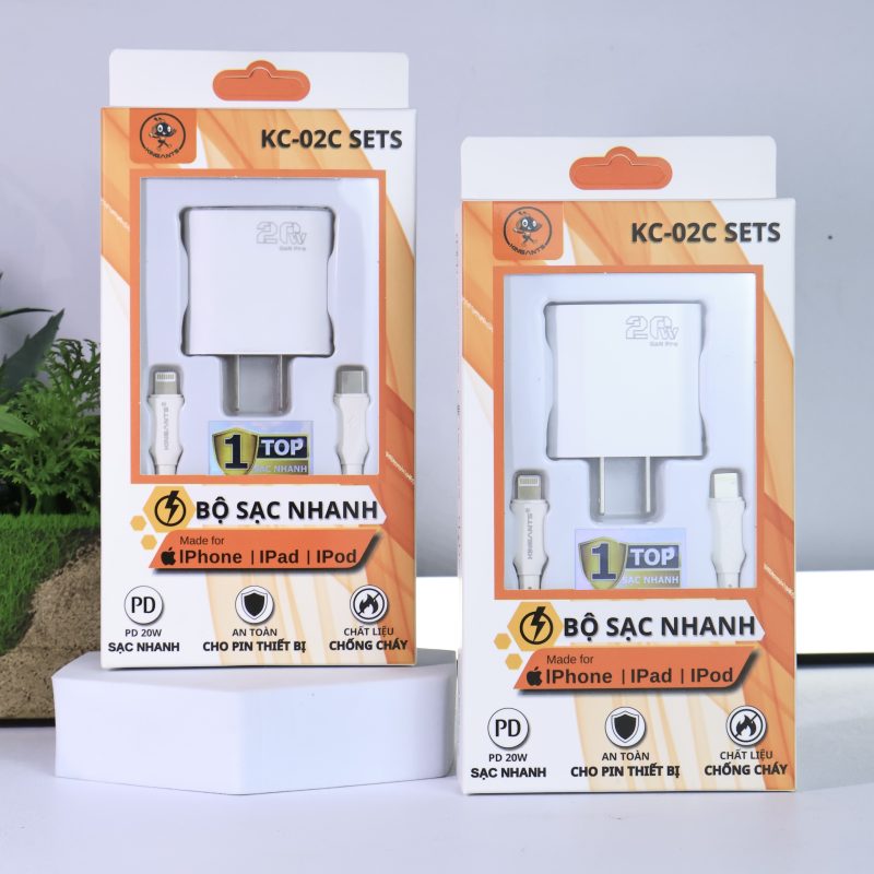 BỘ SẠC NHANH 20W CHÂN DẸT DÀNH CHO CÁC DÒNG MÁY IP-BỘ SẠC NHANH KC-02C SETS CHÍNH HÃNG KINGANTS
