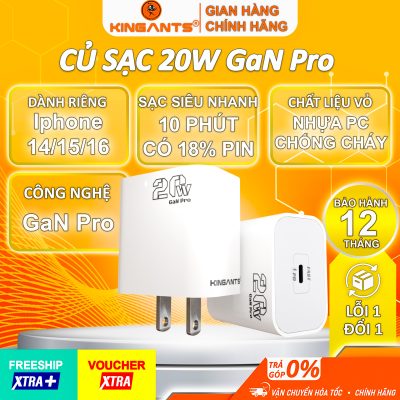 CỦ SẠC NHANH 20W GaN Pro Dành Cho Các Dòng SmartPhone / KC-02 DCW/ Cổng Ra Type C (chân dẹt)-chính hãng KINGANTS
