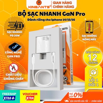 BỘ SẠC NHANH 20W CHÂN DẸT DÀNH CHO CÁC DÒNG MÁY IP-BỘ SẠC NHANH KC-02C SETS CHÍNH HÃNG KINGANTS