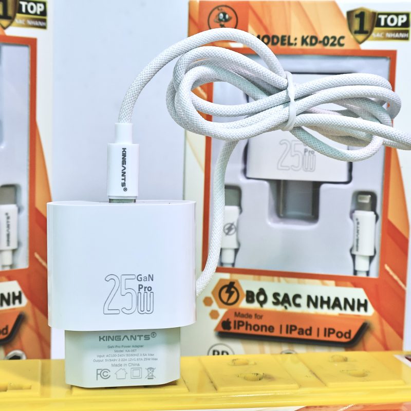 BỘ SẠC NHANH 25W CHUYÊN DỤNG CHO IPHONE CHÍNH HÃNG KINGANTS