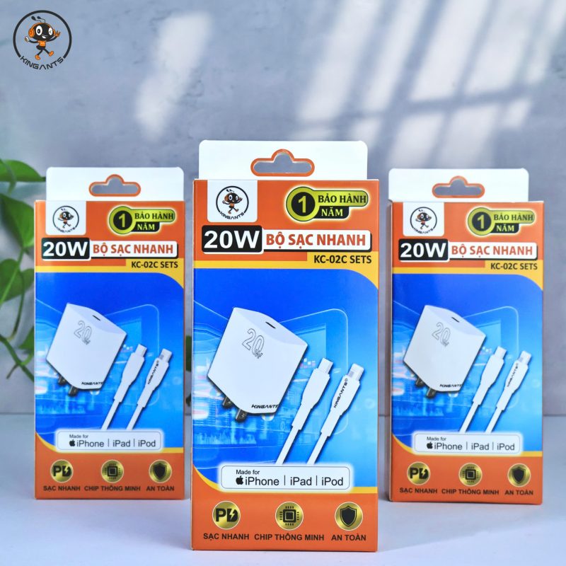 BỘ SẠC NHANH 20W CHUYÊN DỤNG IPHONE CHÍNH HÃNG KINGANTS