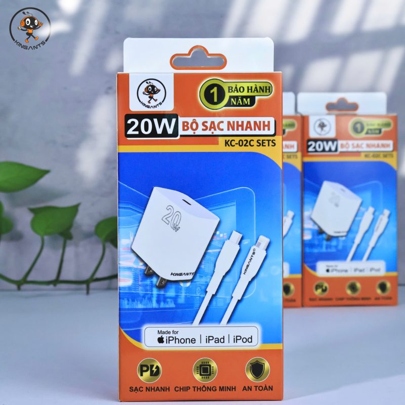 BỘ SẠC NHANH 20W CHUYÊN DỤNG IPHONE CHÍNH HÃNG KINGANTS