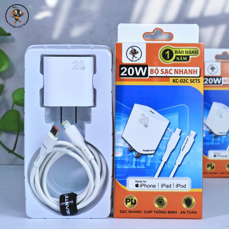 BỘ SẠC NHANH 20W CHUYÊN DỤNG IPHONE CHÍNH HÃNG KINGANTS